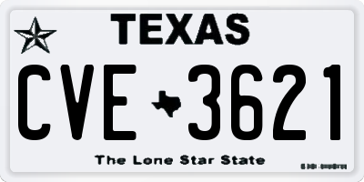 TX license plate CVE3621
