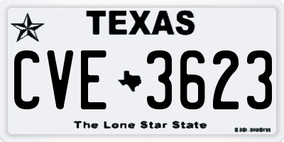 TX license plate CVE3623