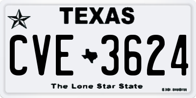 TX license plate CVE3624