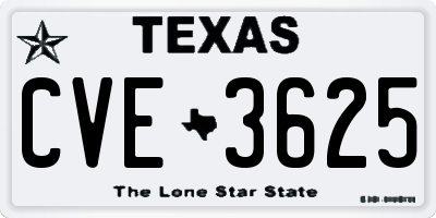 TX license plate CVE3625