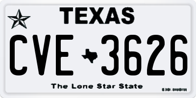 TX license plate CVE3626