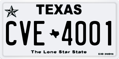 TX license plate CVE4001