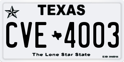 TX license plate CVE4003