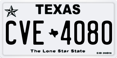 TX license plate CVE4080