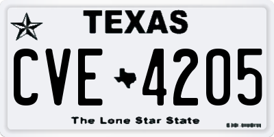 TX license plate CVE4205