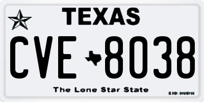 TX license plate CVE8038