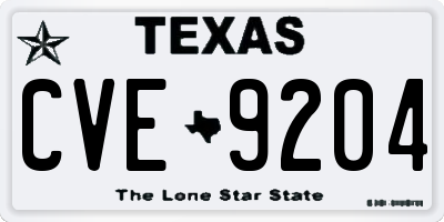TX license plate CVE9204