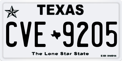 TX license plate CVE9205