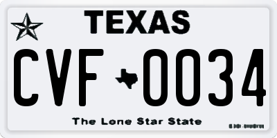 TX license plate CVF0034