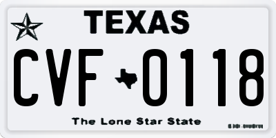 TX license plate CVF0118