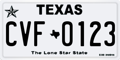 TX license plate CVF0123