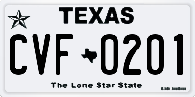 TX license plate CVF0201