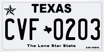 TX license plate CVF0203