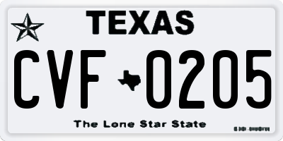TX license plate CVF0205