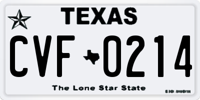 TX license plate CVF0214