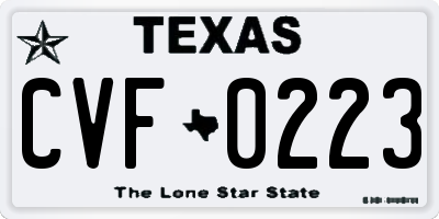 TX license plate CVF0223