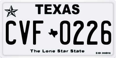 TX license plate CVF0226
