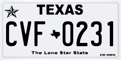 TX license plate CVF0231