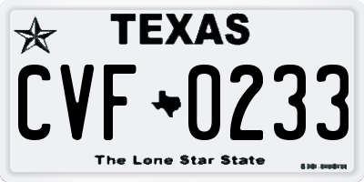 TX license plate CVF0233