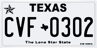 TX license plate CVF0302