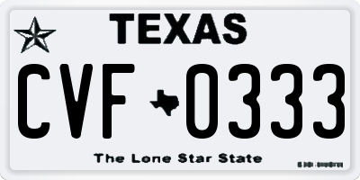 TX license plate CVF0333