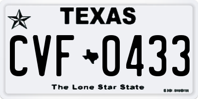 TX license plate CVF0433