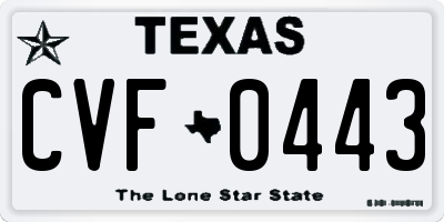 TX license plate CVF0443