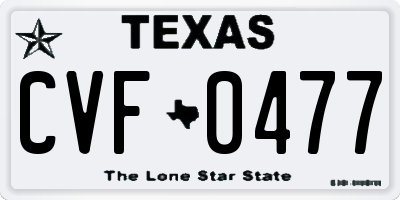 TX license plate CVF0477