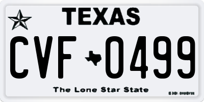 TX license plate CVF0499