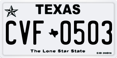 TX license plate CVF0503