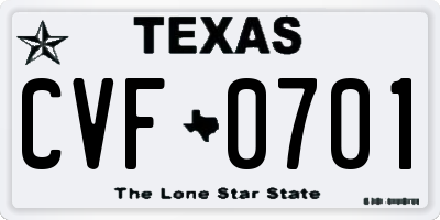 TX license plate CVF0701
