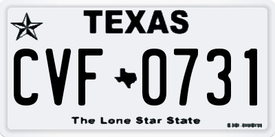 TX license plate CVF0731