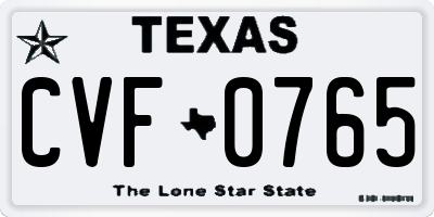 TX license plate CVF0765