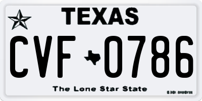 TX license plate CVF0786
