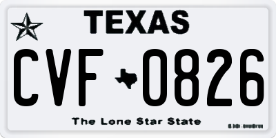 TX license plate CVF0826