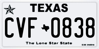 TX license plate CVF0838