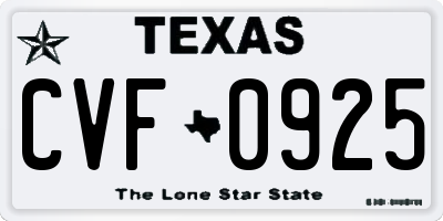 TX license plate CVF0925