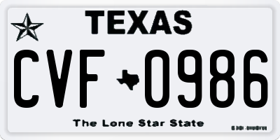 TX license plate CVF0986