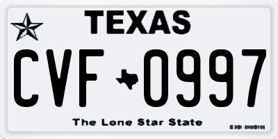 TX license plate CVF0997