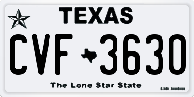 TX license plate CVF3630