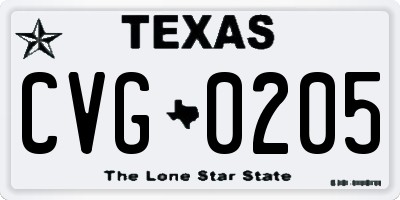 TX license plate CVG0205