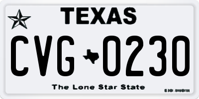 TX license plate CVG0230