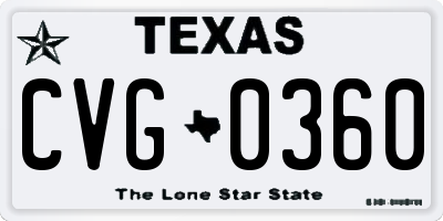 TX license plate CVG0360
