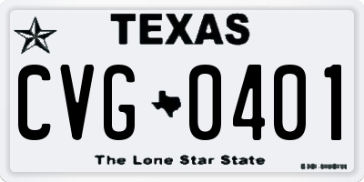 TX license plate CVG0401