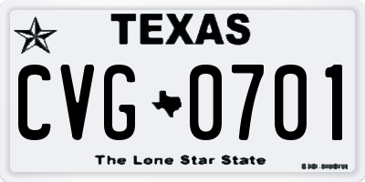 TX license plate CVG0701
