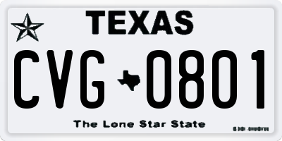 TX license plate CVG0801