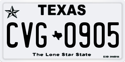TX license plate CVG0905