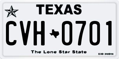 TX license plate CVH0701