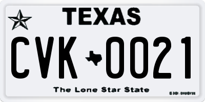 TX license plate CVK0021