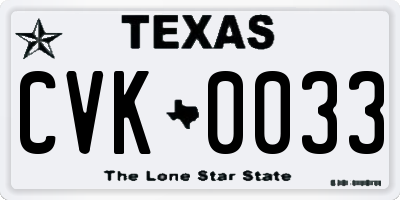 TX license plate CVK0033